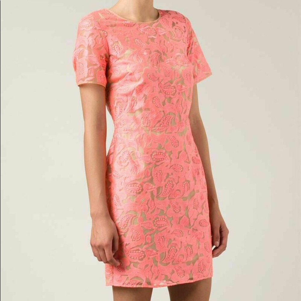 Veronica Beard Neon Pink & Nude Embroidered Dress